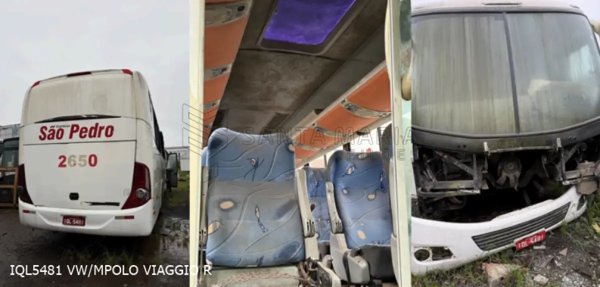 LOTE 001 - 6 ônibus: 1º SCANIA/MPOLO PARADIS DDR, ano/modelo 2008/2009, placas IPJ7861, situação: rodando. 2º MON/PROTOTIPO, ano/modelo 1998/1998, placas IHD5700,  situação: não está rodando. 3º M.BENZ/OF 1318, ano/modelo 1992/1993, placas IHM4150, situação: não está rodando. 4º M.BENZ OF 1318, ano/modelo 1994/1995, placas HOM9104, situação: não está rodando. 5º VOLKS/BUSSCAR EL BUSS R, ano/modelo 1998/1999, placas AJG5B90, situação: não está rodando. 6º VW/MPOLO VIAGGIO R, ano/modelo 2009/2010, placas IQL5481, situação: não está rodando.