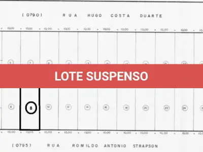 LOTE 001 - Um terreno com 250m², localizado na rua Romildo Antonio Strapson em Santana do Livramento/RS, designado pelo Lote 08, da Quadra 24, medindo 10m de frente, por 25m de frente a fundos em ambos os lados, distando 31,95 da esquina da rua Dilney Vares Albornoz. Matriculado sob n°33.229 do CRI de Santana do Livramento/RS.