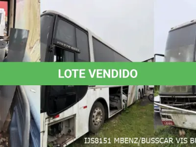 LOTE 002 - 6 ônibus: 1º SCANIA/MPOLO PARADISO R, ano/modelo 2010/2010, placas EJY1F21, situação: rodando. 2º SCANIA/L113 CL 4X2 220, ano/modelo 1997/1997, placas GNJ8696, situação: não rodando.  3º IMP/M.BENZ OF 1620, ano/modelo 1996/1996, placas IFU2399,  situação: não rodando.  4º MBENZ/BUSSCAR VIS BUSS R, ano/modelo 2001/2001, placas IKK2011, situação: não rodando.  5º VW/MPOLO PARADISO R, ano/modelo 2004/2005, placas IMH3224, situação: não rodando.  6ºMBENZ/BUSSCAR VIS BUSS R, ano/modelo 2000/2000, placas IJS8151, situação: não rodando.