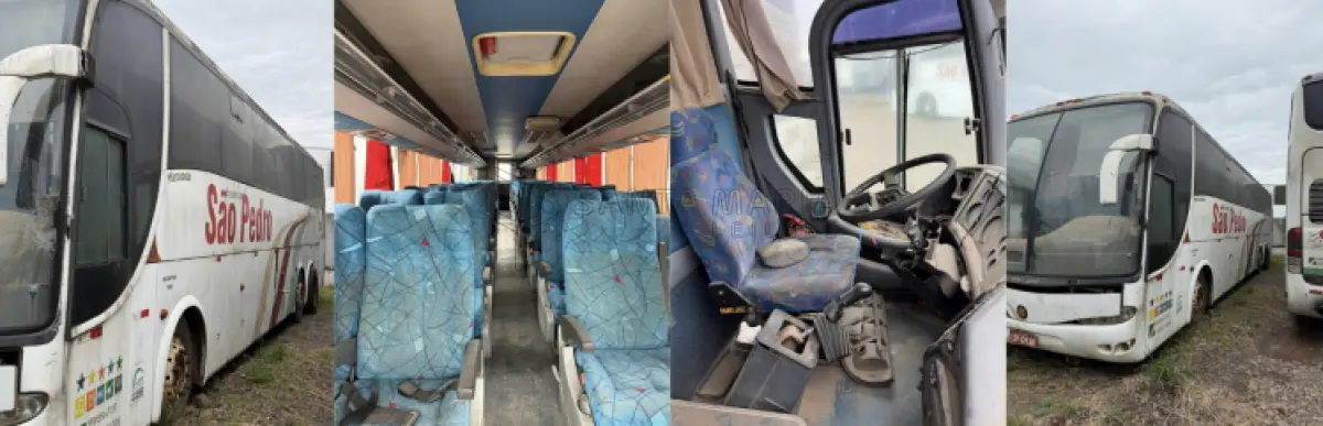 LOTE 007 - Ônibus VW/MPOLO PARADISO R, ano/modelo 2005/2005, placas IOF0930, RENAVAM 939121409, na cor branca, situação: ruim - motor, caixa e diferencial.