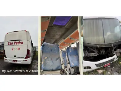LOTE 001 - 6 ônibus: 1º SCANIA/MPOLO PARADIS DDR, ano/modelo 2008/2009, placas IPJ7861, situação: rodando. 2º MON/PROTOTIPO, ano/modelo 1998/1998, placas IHD5700,  situação: não está rodando. 3º M.BENZ/OF 1318, ano/modelo 1992/1993, placas IHM4150, situação: não está rodando. 4º M.BENZ OF 1318, ano/modelo 1994/1995, placas HOM9104, situação: não está rodando. 5º VOLKS/BUSSCAR EL BUSS R, ano/modelo 1998/1999, placas AJG5B90, situação: não está rodando. 6º VW/MPOLO VIAGGIO R, ano/modelo 2009/2010, placas IQL5481, situação: não está rodando.