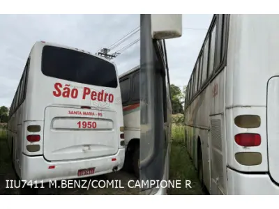 LOTE 004 - 6 ônibus e 1 caminhonete furgão: 1º VW/COMIL CAMPIONE R, ano/modelo 2005/2005, placas INA7253, situação: rodando. 2º M.BENZ/OF 1620, ano/modelo 1996/1997, placas IFR7448, situação: não roda. 3º M.BENZ/COMIL CAMPIONE R, ano/modelo 1998/1999, placas IIU7411, situação: não roda. 4º M.BENZ/BUSSCAR PANORAMI R, ano/modelo 1999/1999, placas IJG7G06, situação: não roda. 5º VW/MPOLO PARADISO R, ano/modelo 2005/2005, placas IOF0930, situação: não roda. 6º VW/COMIL CAMPIONE R, ano/modelo 2003/2003, placas ILE5993, situação: não roda. Caminhonete FIAT/FIORINO IE, ano/modelo 2000/2000, placas IJS2147, situação: não roda.