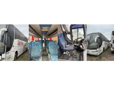 LOTE 007 - Ônibus VW/MPOLO PARADISO R, ano/modelo 2005/2005, placas IOF0930, RENAVAM 939121409, na cor branca, situação: ruim - motor, caixa e diferencial.