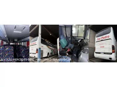 LOTE 003 - 6 ônibus e 1 motoneta: 1º MBENZ/MPOLO PARADISO LDR, ano/modelo 2003/2003, placas ILV7C82, situação: rodando.  2º VW/16.180 CO, ano/modelo 1997/1997, placas IGS5448, situação: não roda. 3º M.BENZ/COMIL CAMPIONE R, ano/modelo 1998/1998, placas IIU7417, situação: não roda. 4º MBENZ/BUSSCAR VIS BUSS R, ano/modelo 1999/1999, placas IJJ1G53, situação: não roda. 5º VW/COMIL CAMPIONE R, ano/modelo 2010/2010, placas IRV9951, situação: não roda. 6º VW/MPOLO PARADISO R, ano/modelo 2005/2005, placas IMR9863, situação: não roda. Motoneta HONDA/C100 BIZ, ano/modelo 2002/2002, placas IKN3451.
