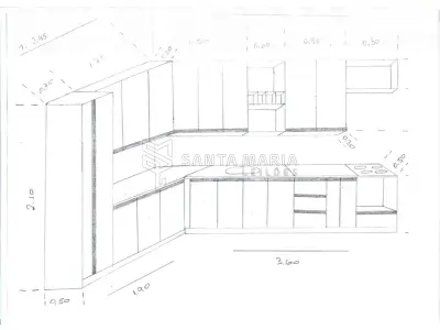 LOTE 002 - Móveis planejados de cozinha novos, aos quais encontram-se desmontados, 100% (cem por cento) MDF 18mm, corpo em MDF branco e externo em amadeirado, medidas conforme projeto em anexo e na foto.